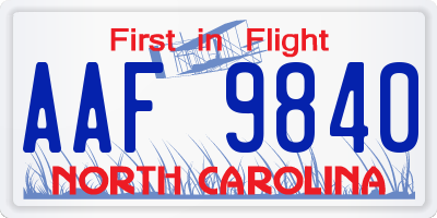 NC license plate AAF9840