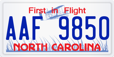 NC license plate AAF9850