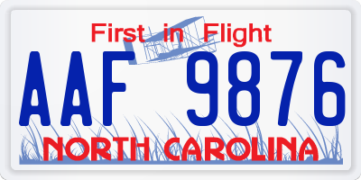 NC license plate AAF9876