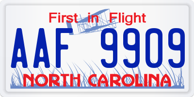NC license plate AAF9909