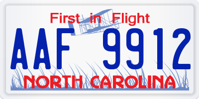 NC license plate AAF9912