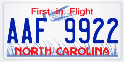 NC license plate AAF9922