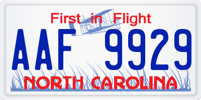 NC license plate AAF9929