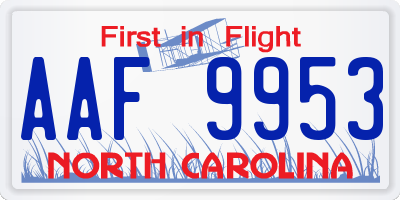 NC license plate AAF9953