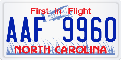 NC license plate AAF9960