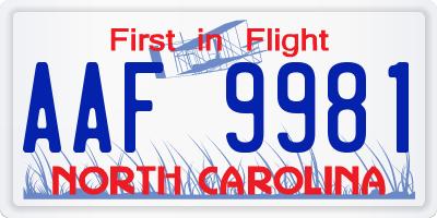 NC license plate AAF9981