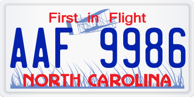 NC license plate AAF9986