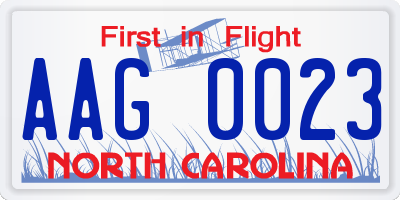 NC license plate AAG0023
