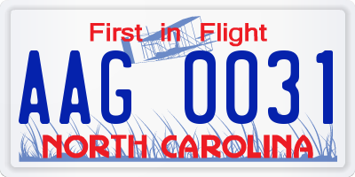 NC license plate AAG0031