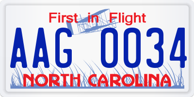 NC license plate AAG0034