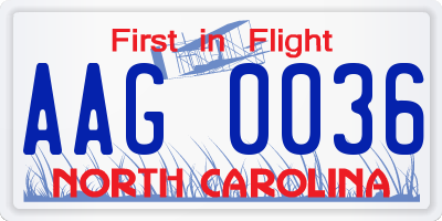 NC license plate AAG0036
