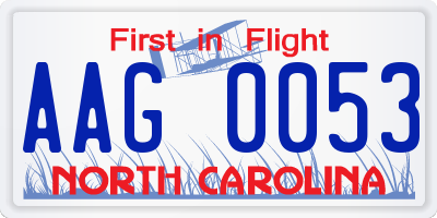 NC license plate AAG0053
