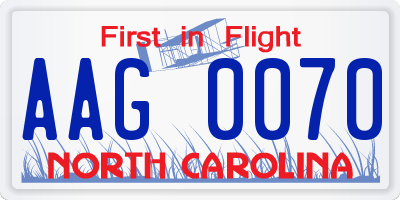 NC license plate AAG0070