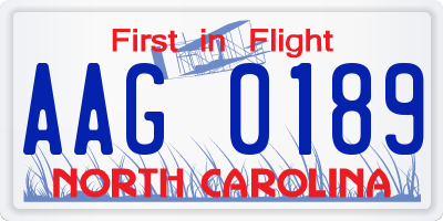 NC license plate AAG0189