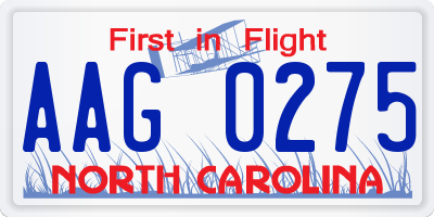 NC license plate AAG0275