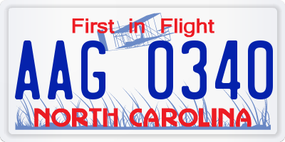 NC license plate AAG0340