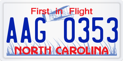 NC license plate AAG0353