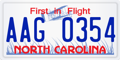 NC license plate AAG0354