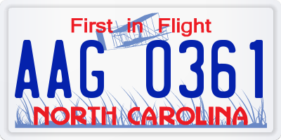 NC license plate AAG0361