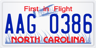 NC license plate AAG0386