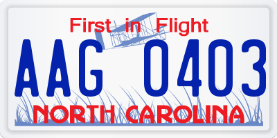 NC license plate AAG0403