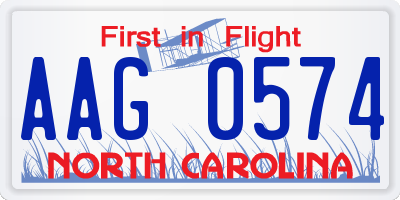 NC license plate AAG0574