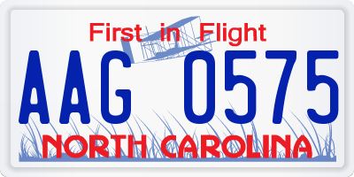 NC license plate AAG0575