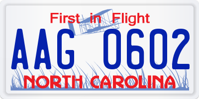 NC license plate AAG0602