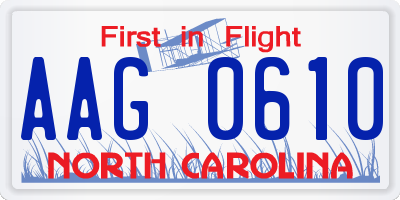 NC license plate AAG0610