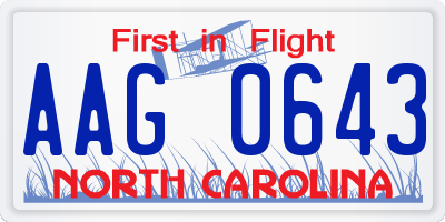 NC license plate AAG0643