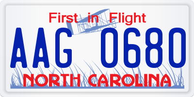 NC license plate AAG0680