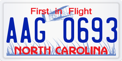 NC license plate AAG0693