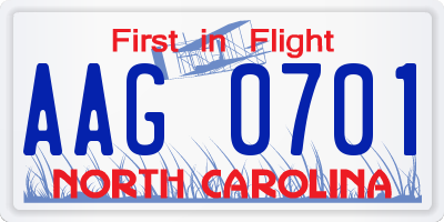 NC license plate AAG0701