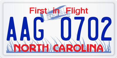 NC license plate AAG0702