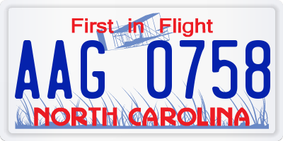 NC license plate AAG0758