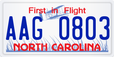 NC license plate AAG0803