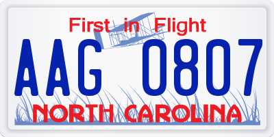 NC license plate AAG0807