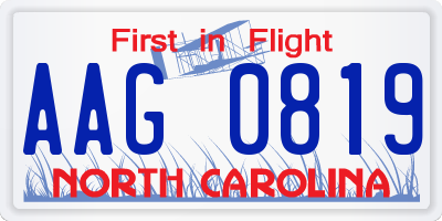 NC license plate AAG0819