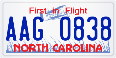 NC license plate AAG0838