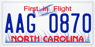 NC license plate AAG0870