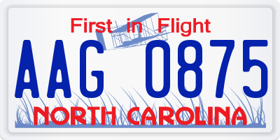 NC license plate AAG0875
