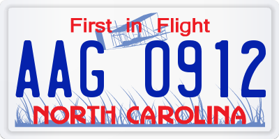 NC license plate AAG0912