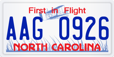 NC license plate AAG0926