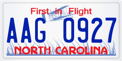 NC license plate AAG0927