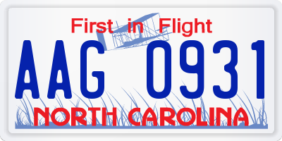 NC license plate AAG0931