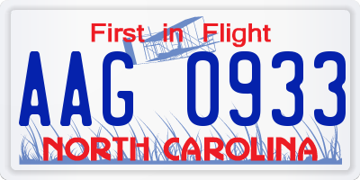 NC license plate AAG0933