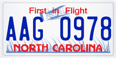 NC license plate AAG0978