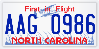NC license plate AAG0986