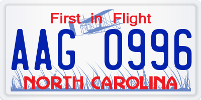 NC license plate AAG0996