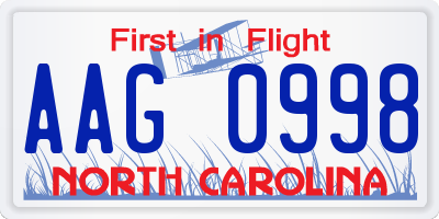 NC license plate AAG0998